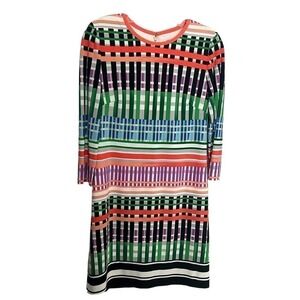 Eliza J Shift Dress Geometric Multicolor Abstract Print Long Sleeve US 4 Small